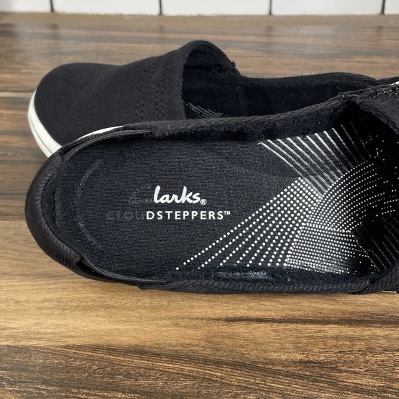 Clarks Cloudsteppers Breeze Step Womens Sz 6.5 Wide Shoes Black Comfort Slip Ons - Picture 11 of 14